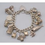 A silver charm bracelet, 103g.