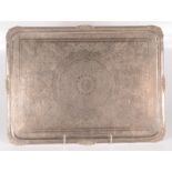 A Persian rectangular white metal tray, 19th century,