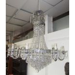 A cut glass hanging chandelier, 20th century, with eight branches, height 78cm.