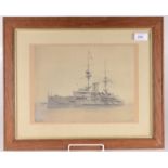 Two black and white photographs of WWI battleships, one inscribed HMS Caesar 9436,