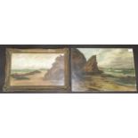 Two Victorian Cornish coastal oil paintings by F.