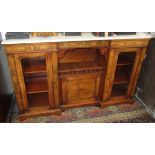 A Victorian inlaid walnut inverted breakfront credenza,