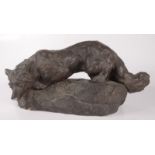 A resin model of a fox, signed Bartelier, height 19cm, width 40cm.