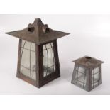 An Art Nouveau copper hanging lantern, height 33cm, width 25cm,