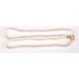 A simulated pearl necklace with silver clasp.