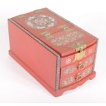 A Chinese red lacquered and mother of pearl jewellery box, 20th century,