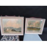 A pair of prints mounted on canvas by Paul Henry, 39 x 49cm and 34 x 39cm.