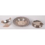 An Austro Hungarian silver elliptical salt, a similar silver stand and one other piece.