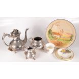 Miscellaneous, to include a three piece silver plated coffee set,