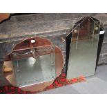 Two Art Deco wall mirrors, 56 x 32cm and diameter 46cm.