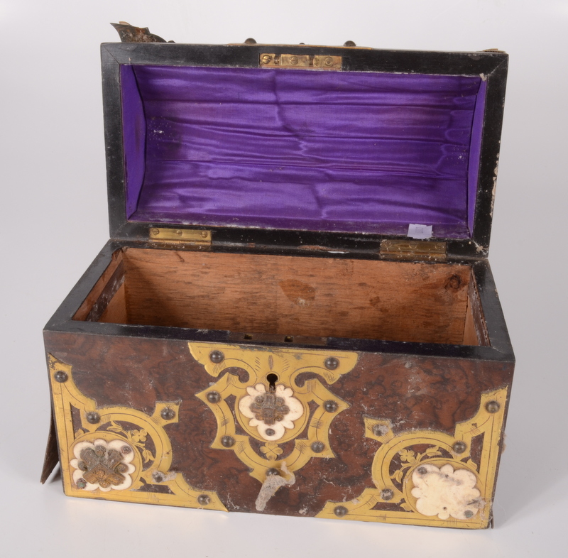 A burr walnut and gilt metal bound casket, 19th century, height 17cm, width 23.5cm, depth 12cm. - Image 2 of 3