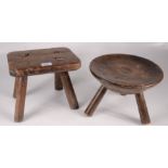 An elm stool, 19th century, the rectangular seat on four legs, height 21.