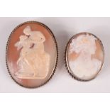 Two cameo brooches. Condition report: Head cameo - height 3.8cm, width 3.2cm.