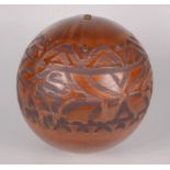 A Lamorna Pottery globular lamp base, with a band of abstract decoration, height 26cm,