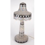 A cut glass enamel table lamp and shade, early 20th century, painted with roses and ribbons,