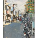 Ken HOWARD RA Bicycles in India Oil on board 30 x 25cm Condition report: Good