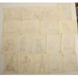 A collection of anthropomorphic drawings Mostly dated 1942 23 x 17 cm