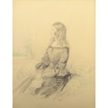 J W? NIGHTINGALE A seated young lady Drawing Signed and dated 1841 21 x 16cm