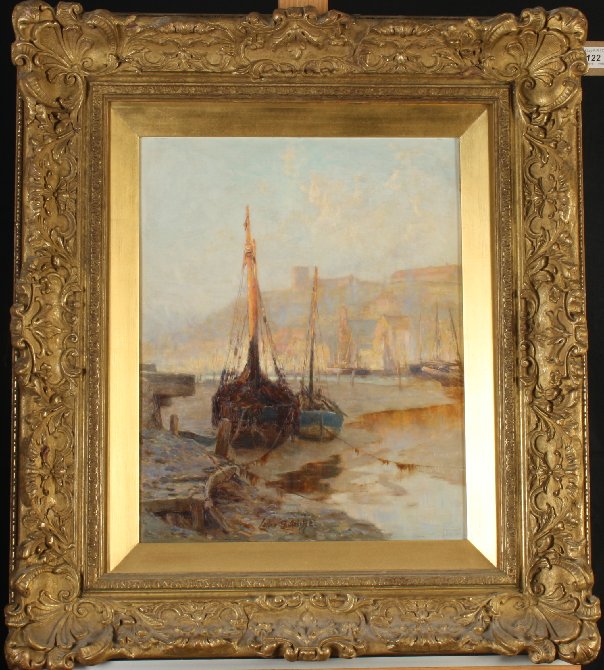 Lester SUTTCLIFFE Boats Aground Whitby Harbour Oil on board Signed 40 x 31cm - Image 2 of 2