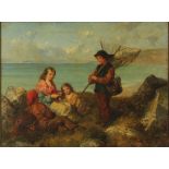 Edward John COBBETT A Young Family Fishing By The Shore Oil on board Signed 47 x 63 cm (See