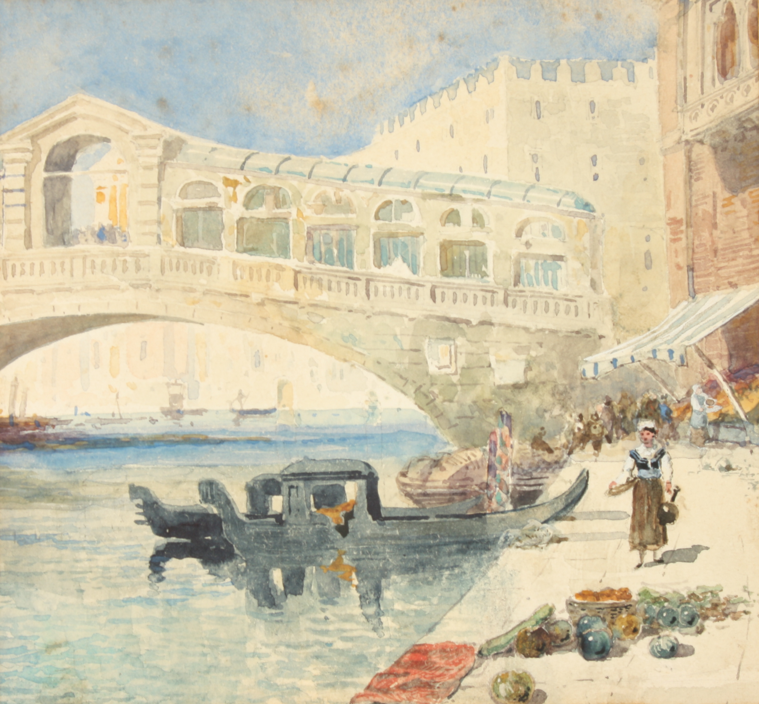 William Bell SCOTT Four Mediterranean watercolours including The Rialto Bridge One initialled - Image 4 of 7