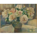 Marcella SMITH Still Life of White Roses In A Vase Watercolour Signed 37 x 47 cm