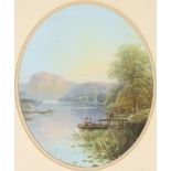 Attributed to Walter WILLIAMS Lakeside Figures Oil on board 24 x 20cm oval