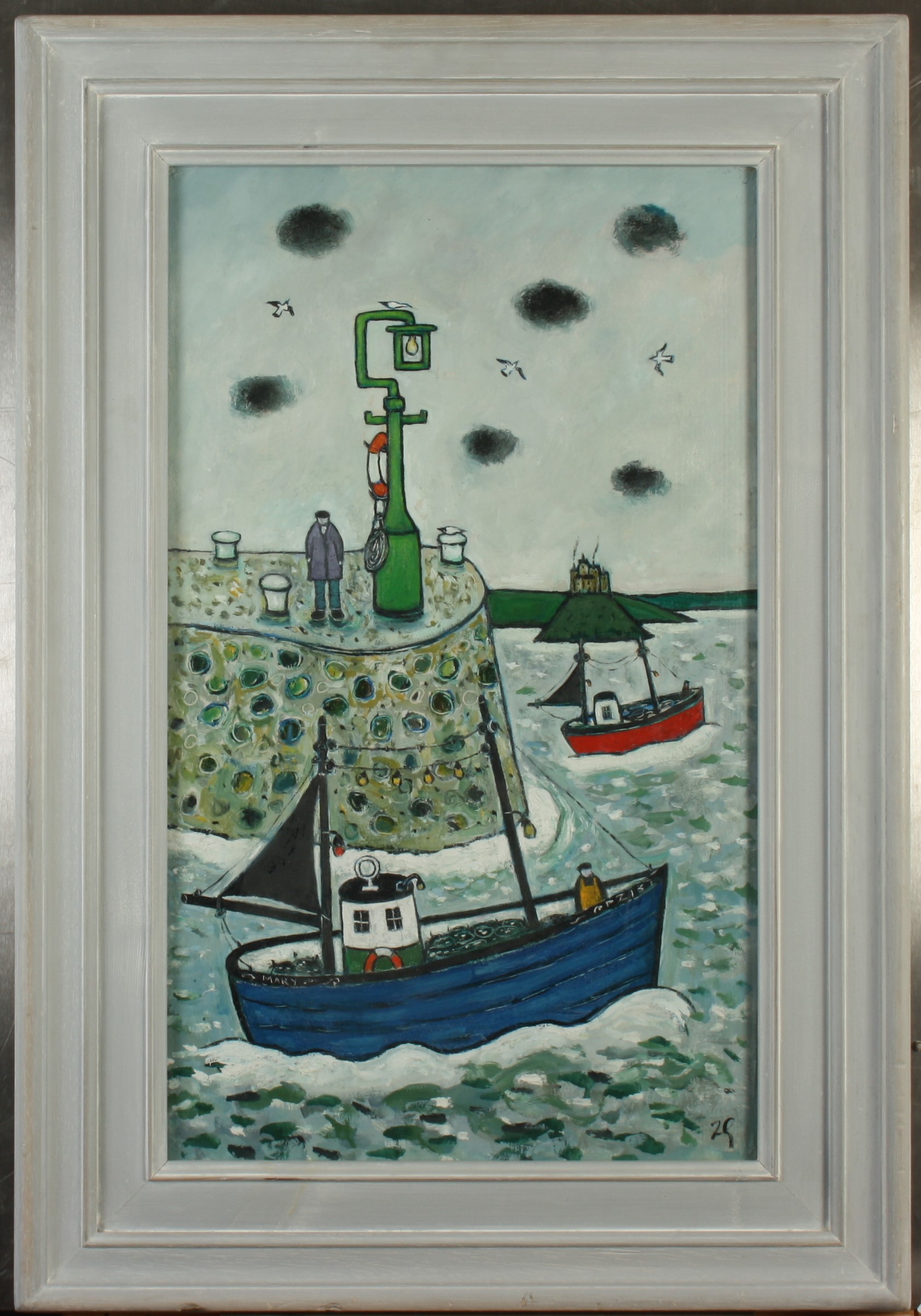 Joan GILCHREST Mousehole Pier Oil on board Initialled 60 x 36 cm (See illustration) - Image 2 of 2