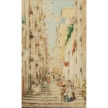 Joseph CAPELL(?) Mediterranean Street Scene Watercolour Indistinctly signed 21 x 12.