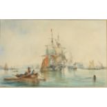 George II CHAMBERS Shipping on Southampton Water Watercolour Signed Inscribed to the back 33.