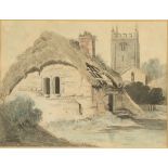 Samuel PROUT Tiverton Church Watercolour Monogrammed 17 x 23cm