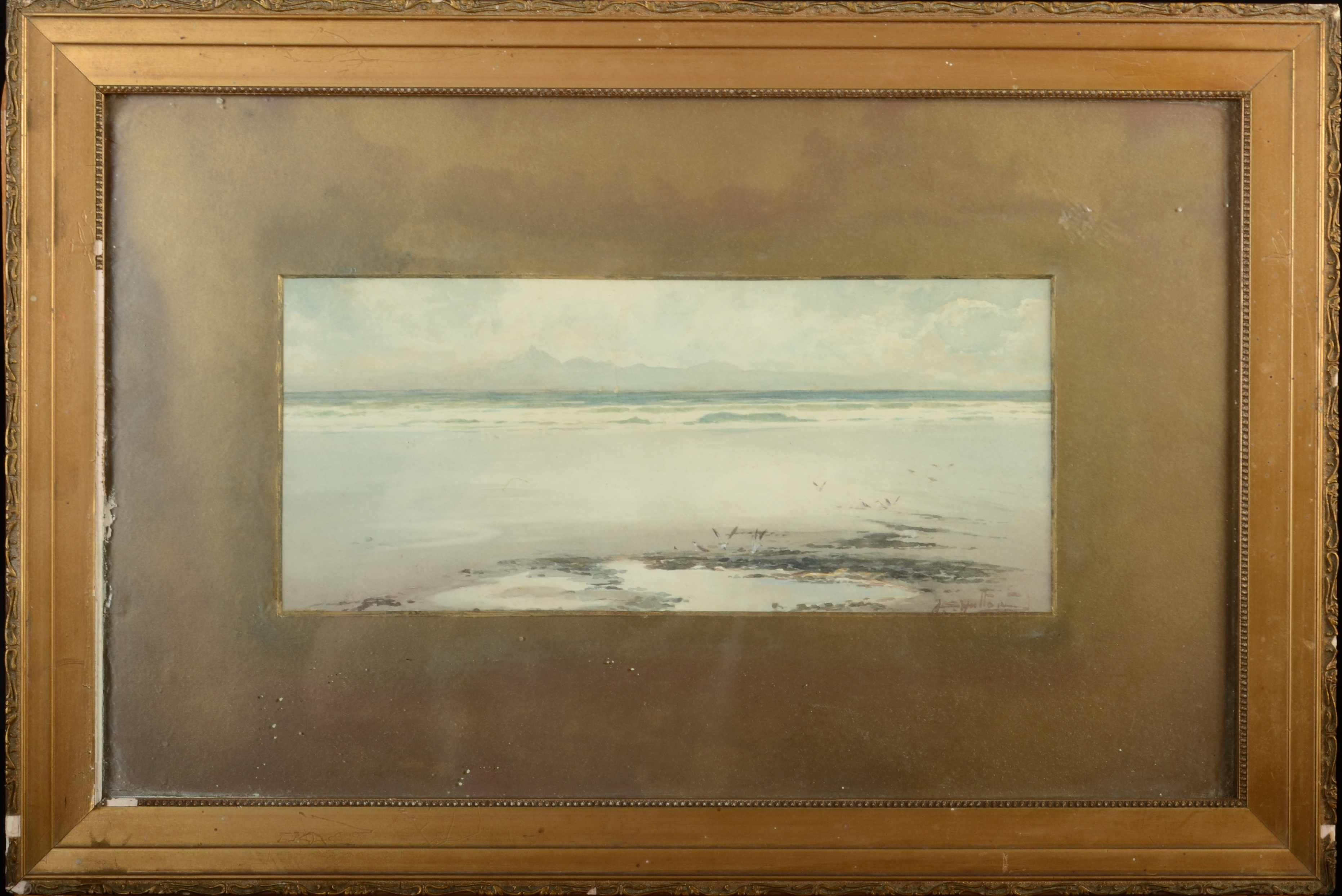 Thomas Swift HUTTON Low Tide watercolour Signed 13 x 35cm together with three watercolours by A. - Image 4 of 5