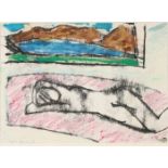 John EMANUEL Reclining Nude Monoprint, oil paint,