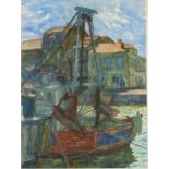 Hans SCHWARZ Wharfside Watercolour Signed and dated 1981 73 x 54cm