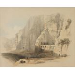 David ROBERTS Petra 1839 Lithograph Paper size 28 x 35cm Together with a pair of watercolours