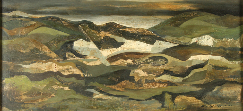 Alexander MACKENZIE Penwith Landscape Oil on board Signed and dated 1954 30 x 63cm (See