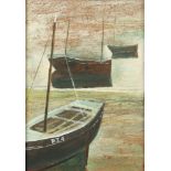 Jack PENDER Three Boats Oil on board Signed Inscribed 'Eileen Love Jack' to the back 17.