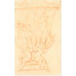 J S BORGOGNIONE Cherubs supporting a vase Old master red chalk drawing Collector's label to the