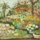 Rachel JEFFERY Patio Garden with Acer Oil on canvas Signed and titled to the back 42 x 42 cm