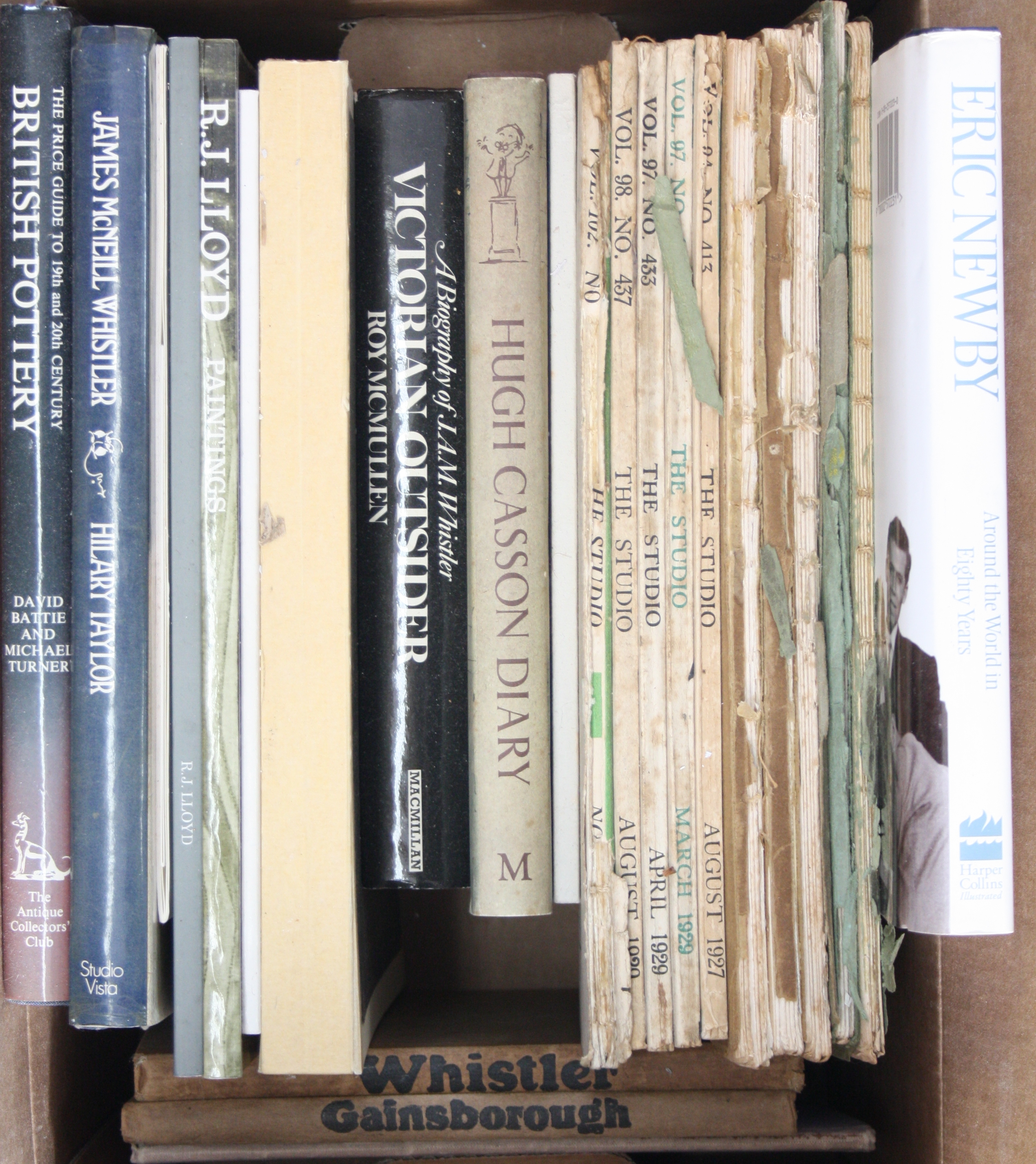 Art and other reference books including Studio magazines and books on Whistler and R J Lloyd.