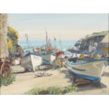 Bernard EVANS Boats, Cadgwith Cove Oil on canvas Initialled Signed,