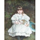 Frank HOLL Young Girl with her Pet Rabbit,