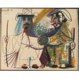 Pablo PICASSO Two Figures With Moustaches Lithograph 1969 40 x 50 cm