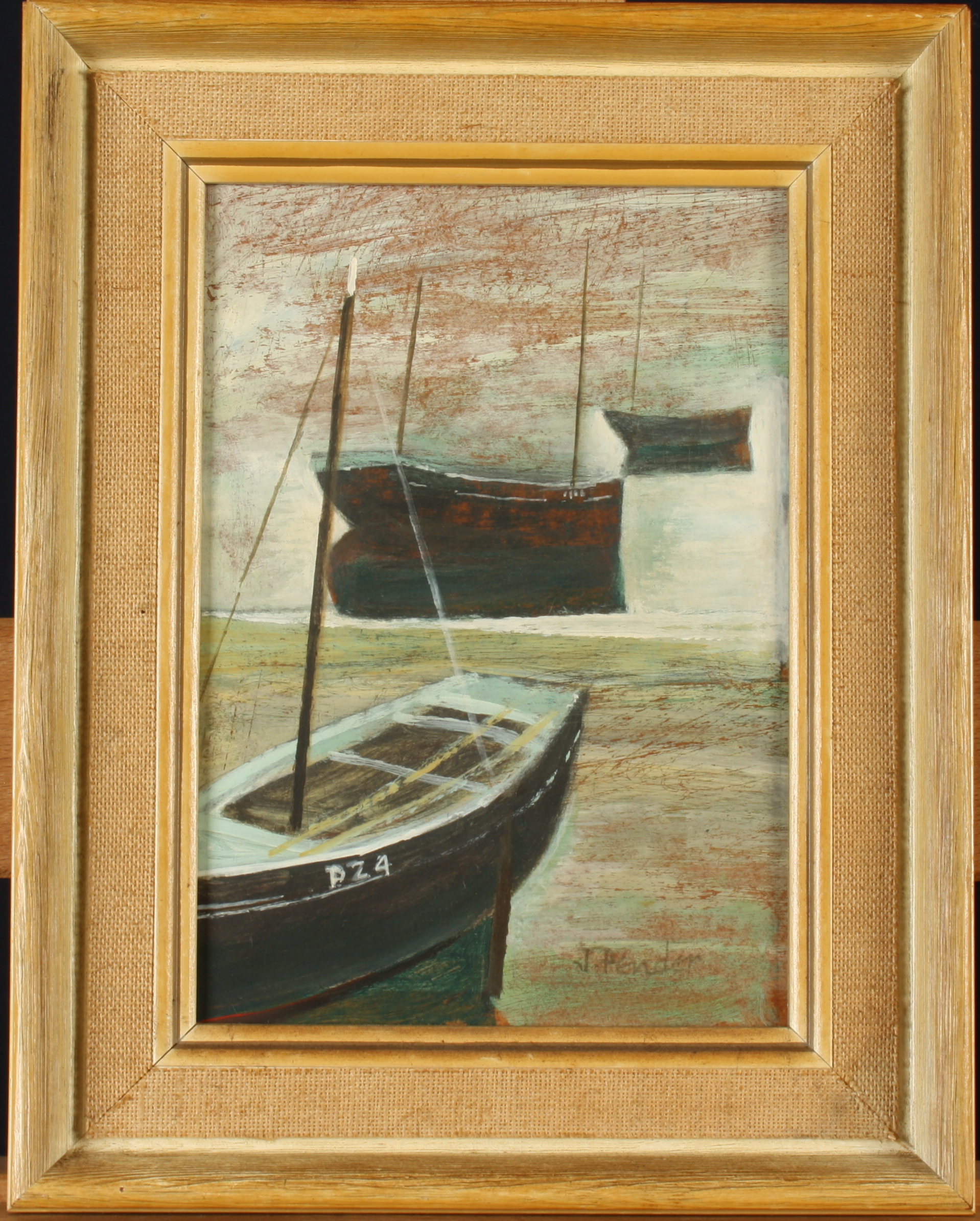 Jack PENDER Three Boats Oil on board Signed Inscribed 'Eileen Love Jack' to the back 17. - Image 2 of 3