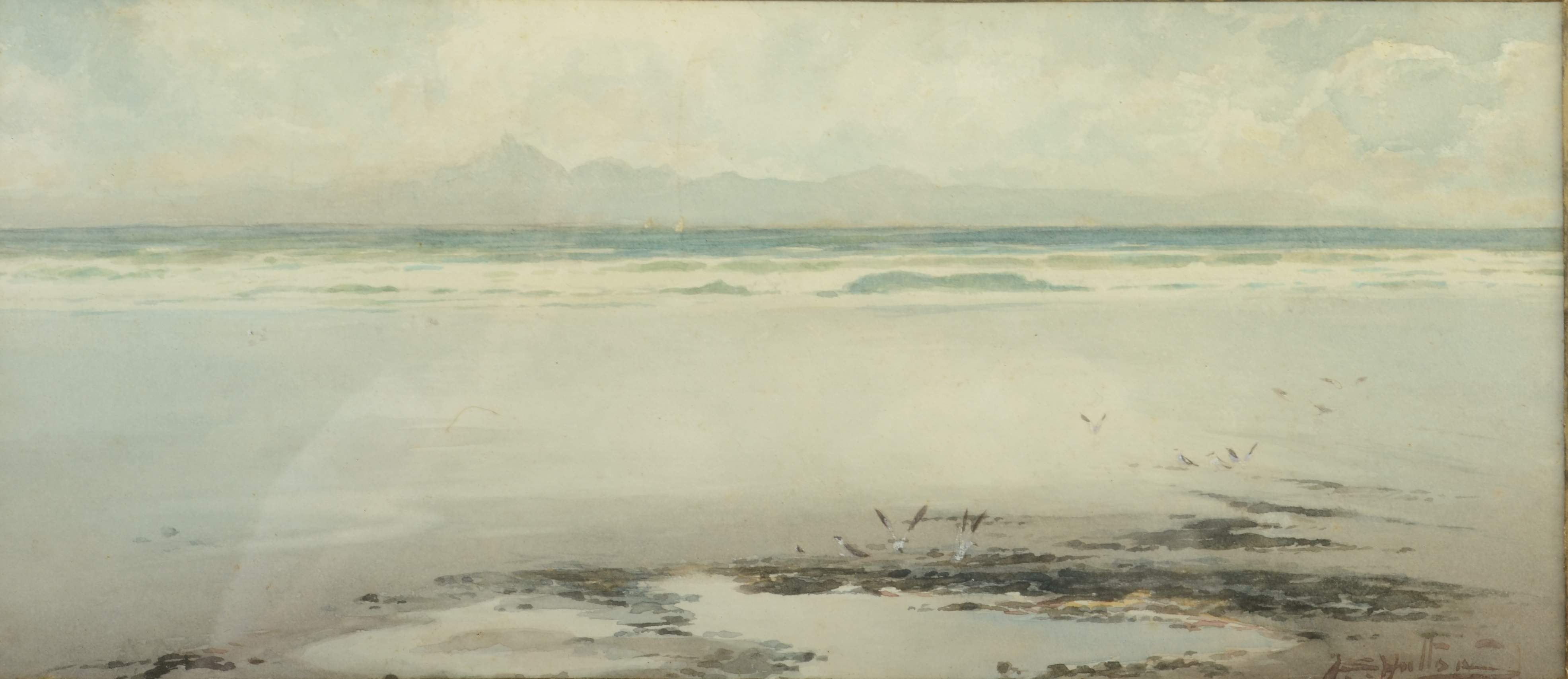 Thomas Swift HUTTON Low Tide watercolour Signed 13 x 35cm together with three watercolours by A. - Image 5 of 5