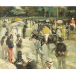 H DUMONT Longchamp Paddock Oil on board Signed Further signed and inscribed to the back 50 x