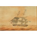 Nicholas POCOCK Frigate in a Stiff Breeze Watercolour Signed and dated 1812? 26.