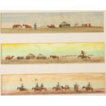 Jo BAD REEDLIT? Three miniature Mongolian nomad scenes Each signed