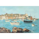 Eric WARD St Ives Harbour from Pednolva Oil on canvas Signed Inscribed label to the back 45 x