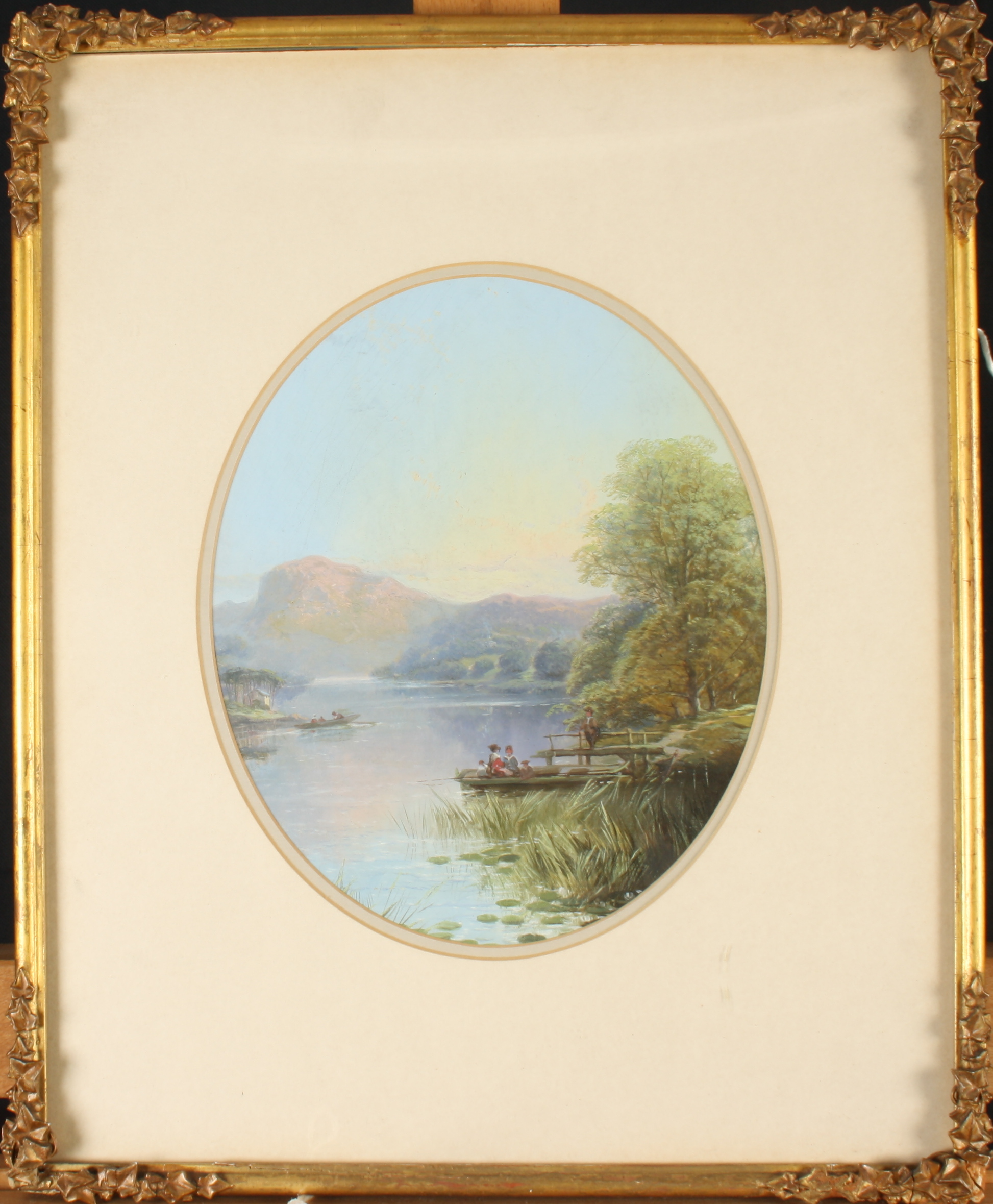 Attributed to Walter WILLIAMS Lakeside Figures Oil on board 24 x 20cm oval - Image 2 of 2